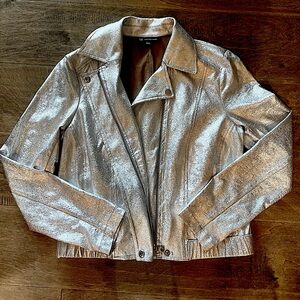 INC International Concepts Metallic Silver moto Jacket
